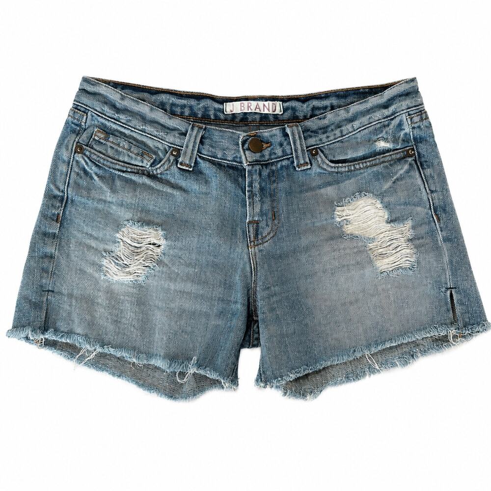J brand cotton denim soho shorts with frayed hem. Women size 26